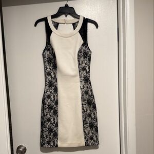 Guess Black & White Lace-Panel Bodycon Mini Dress